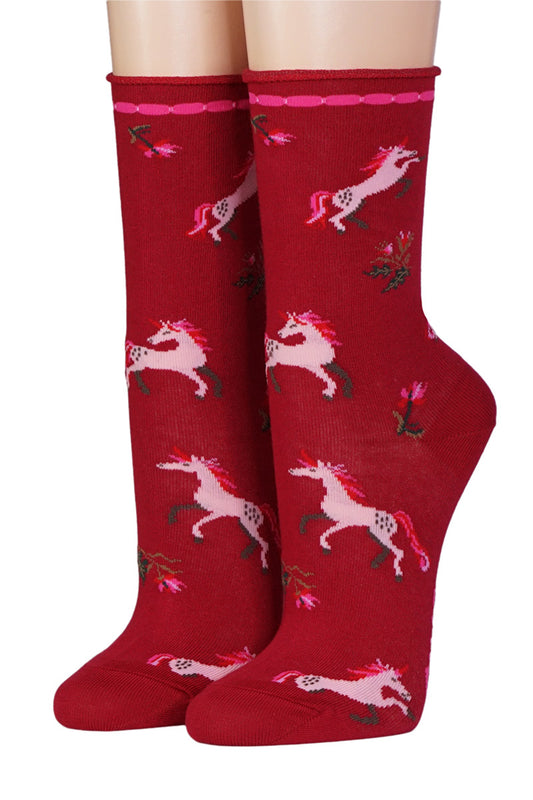 Crönert rote Damensocken Einhörner