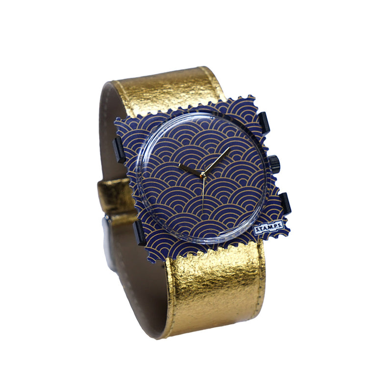 STAMPS blaue Uhr mit goldenem Armband