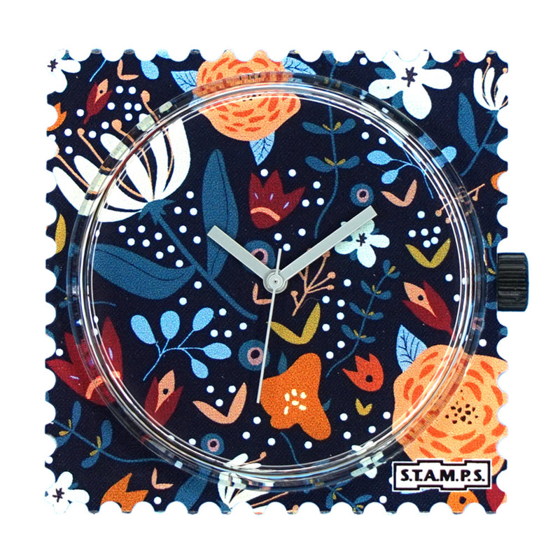 Stamps Uhr Blüten auf blau