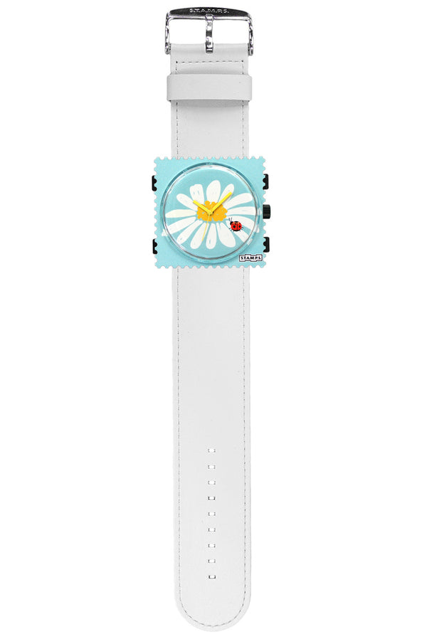 STAMPS Uhr Zifferblatt Daisy Gänseblümchen mit weißem Armband