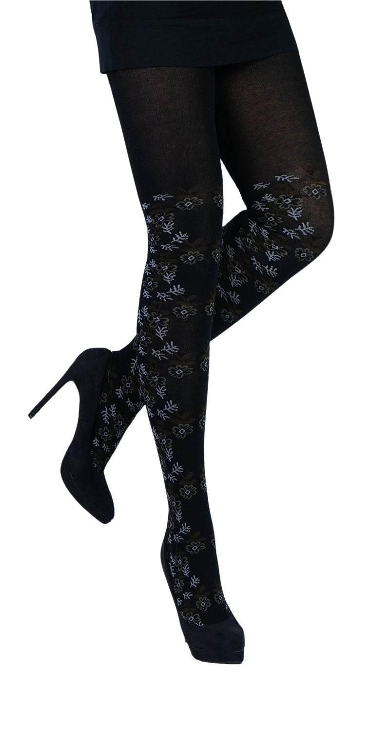 schwarze Strumpfhose mit Blüten Crönert