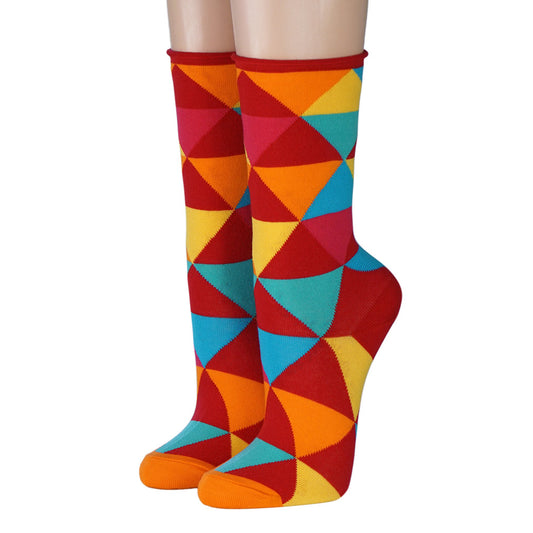 CRÖNERT Damensocken mit Rollrand Dreiecke 18325 rot