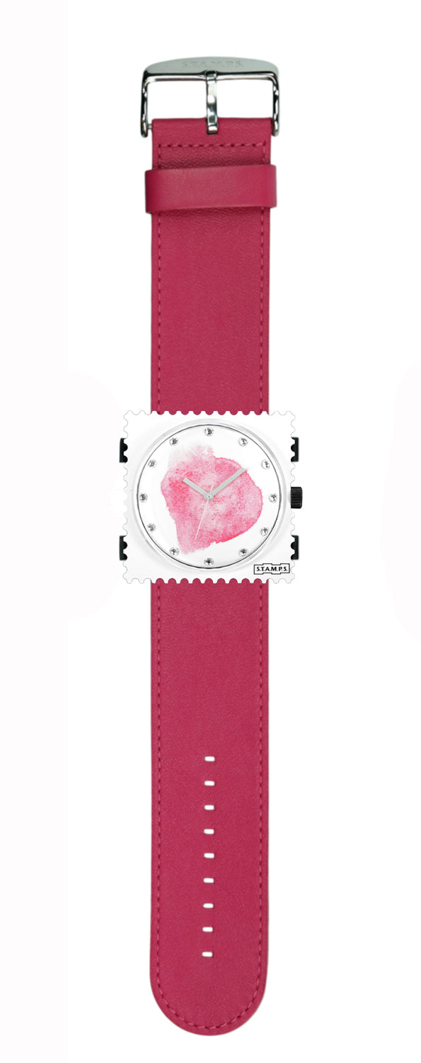 S.T.A.M.P.S. Uhr komplett - Zifferblatt Diamond Blot mit Lederarmband pink