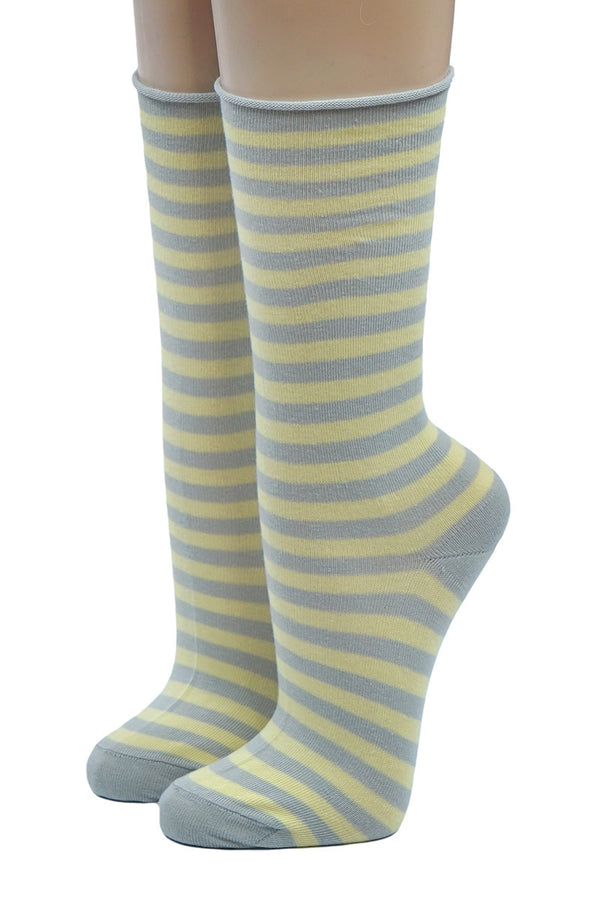 Crönert Socken Longsocks im Design Kieler Ringel Socken hellgrau-gelb 39-42