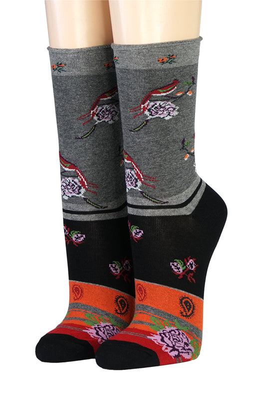 CRÖNERT Damensocken mit Rollrand Pfau schwarz