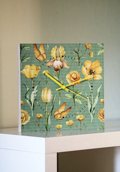 S.T.A.M.P.S. WOODCLOCK ® Made by Stamps - Wanduhr Flowers