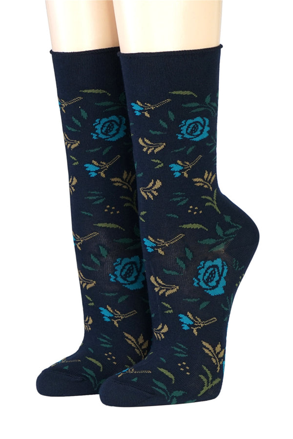 blaue Socken mit Blumen von Crönert