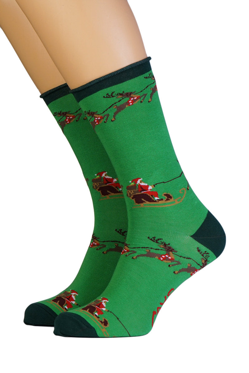 grüne Weihnachtssocken von Crönert, Weihnachtsmann auf Schlitten