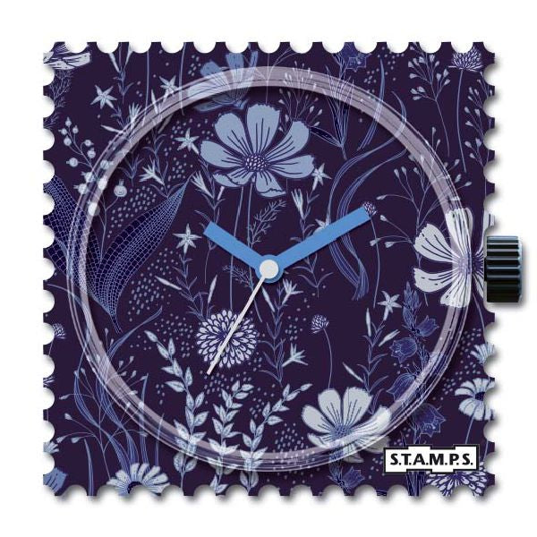 Stamps Uhr mit hellen Blüten auf dunklem Hintergrund