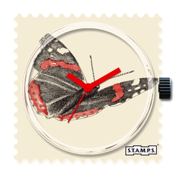 Stamps Zifferblatt schwarz-roter Schmetterling auf beige